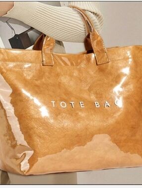 Classic Tan Patent PvC Tote Bag -  NEW